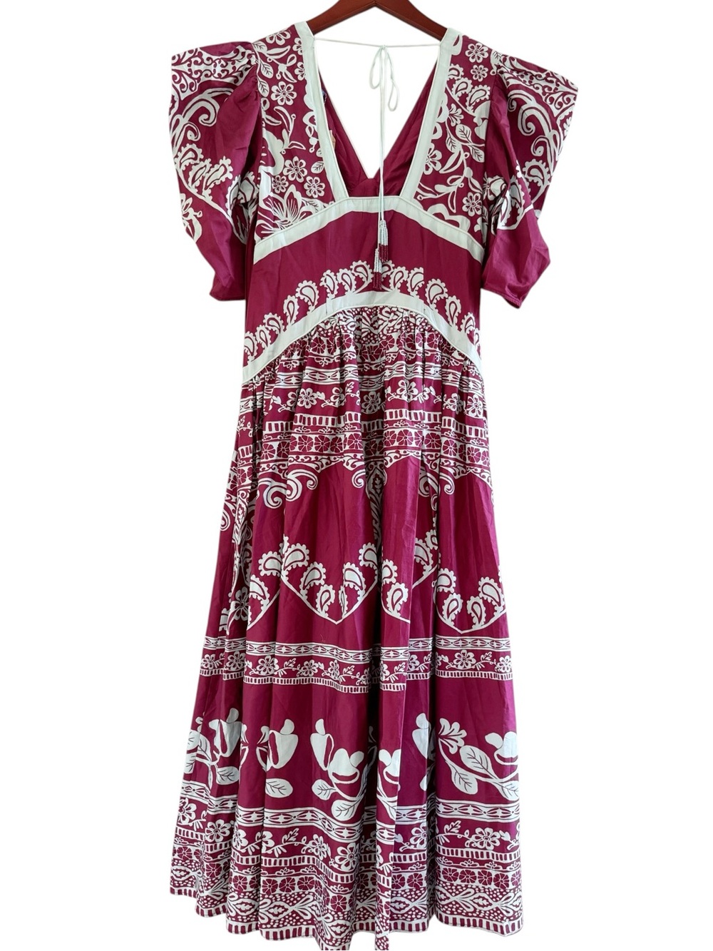 FARM RIO NWT Printed V Neck Puff Sleeve Maxi Dress Size Small in Purple Plum - Picture 10 of 14